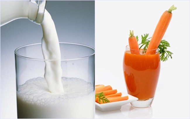 Trị mụn bằng sữa tươi không đường + nước cà rốt
