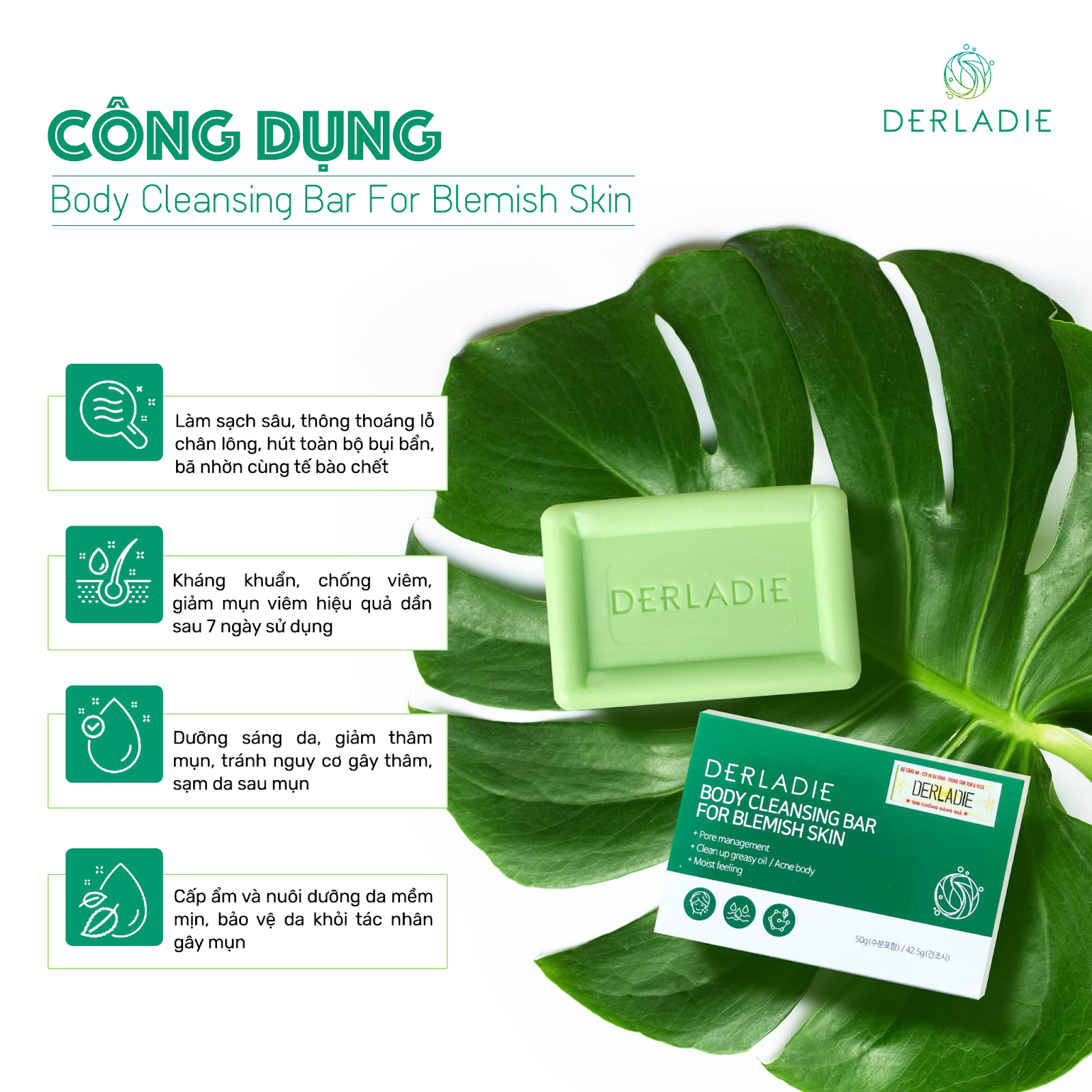 Derladie Body Cleansing Bar For Blemish Skin có rất nhiều công dụng cho da derladie review